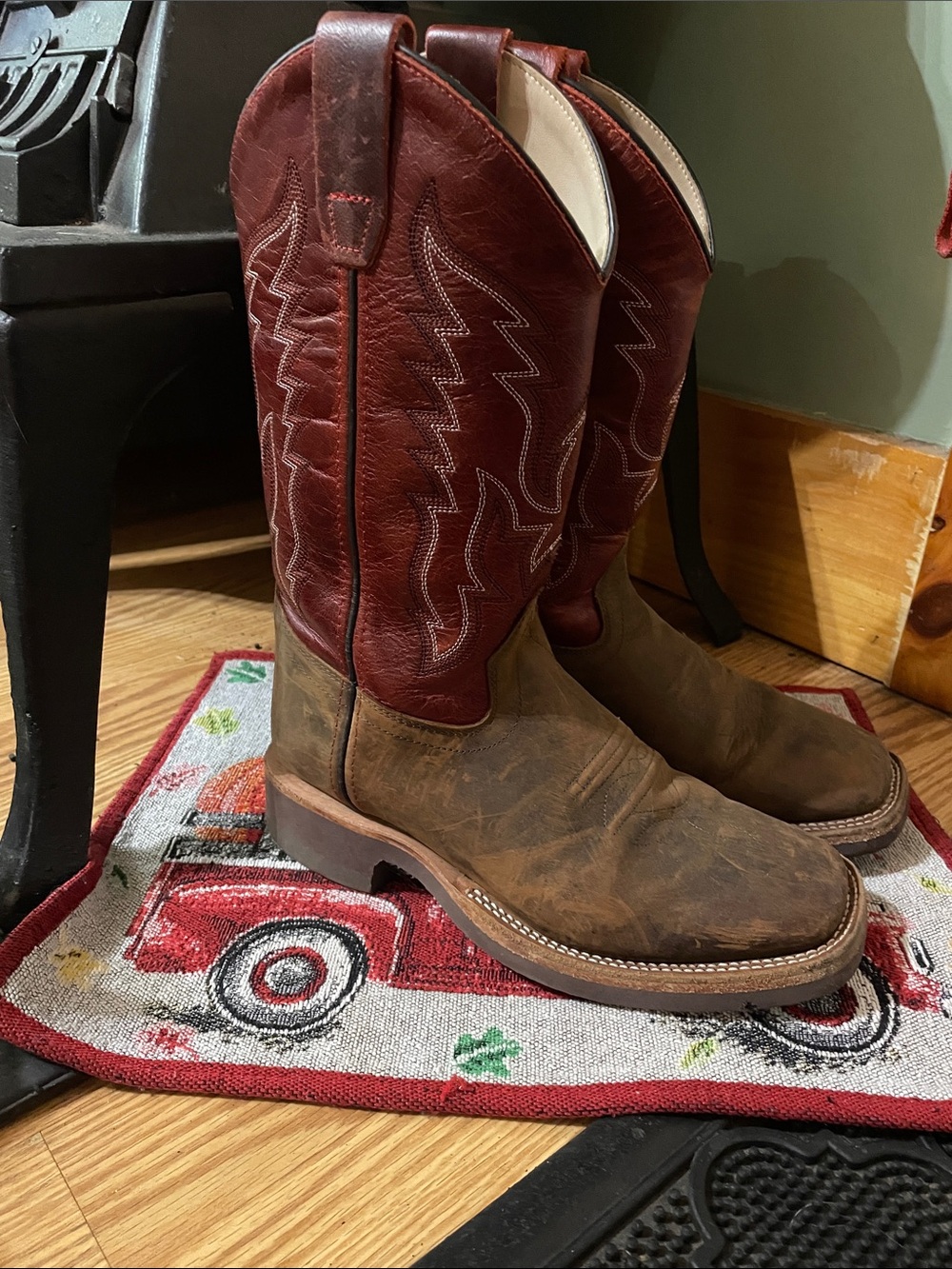 Big boys Brown & Burgundy Leather Western Boots